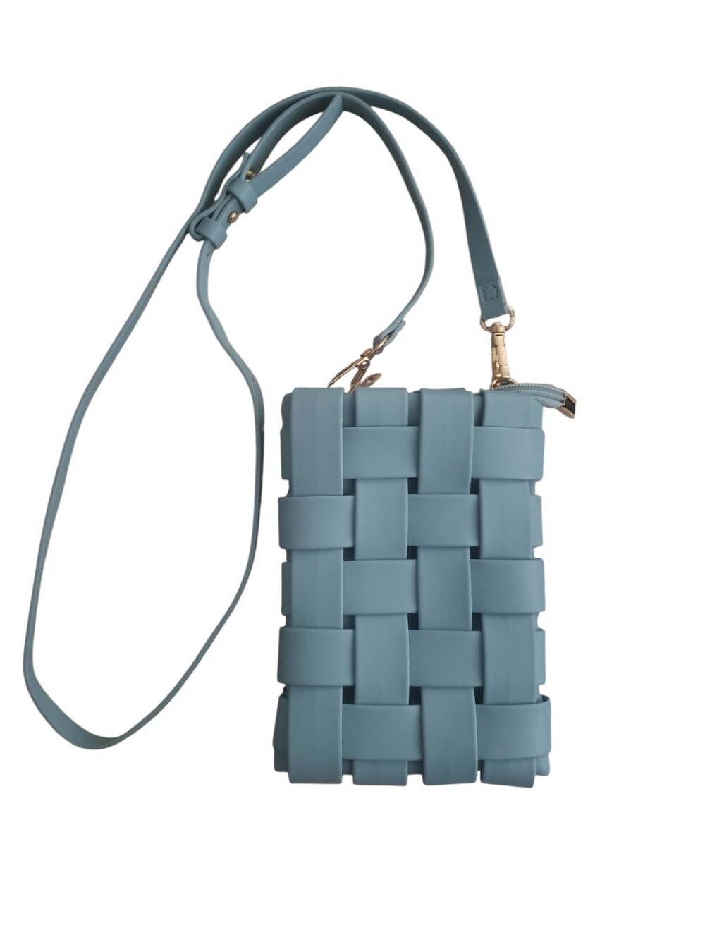 Anthropologie Lindy Crossbody Bag Cell Phone Small Pale Blue Woven Vegan Leather